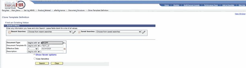 Clone Template Definition Page - Find an Existing Value